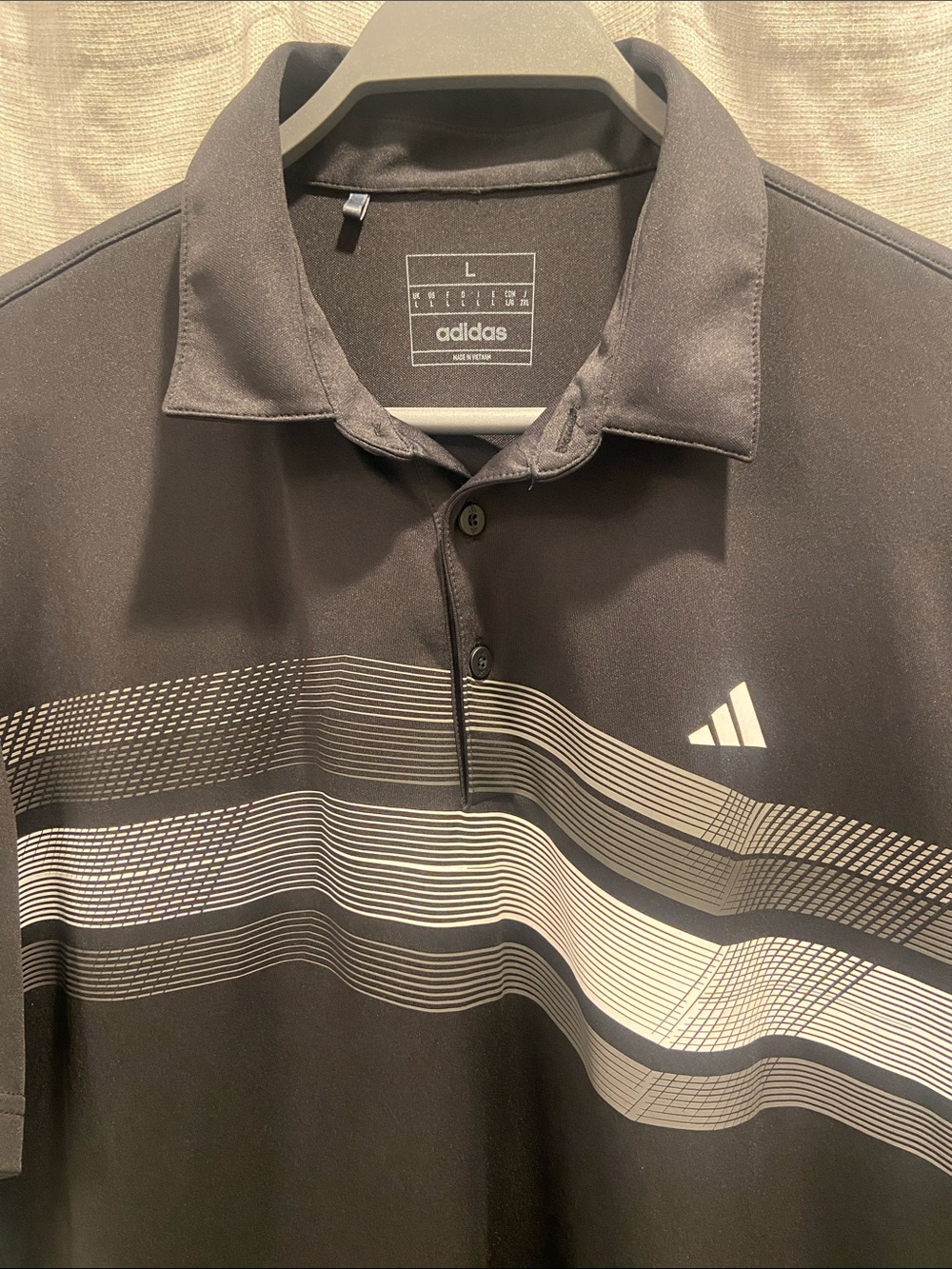 adidas Men’s Black Polo with White Wave Graphic